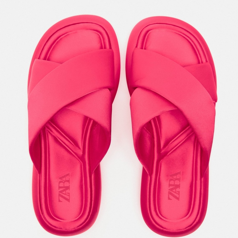 ZARA Pink Crossed Fabric Flat Sandals